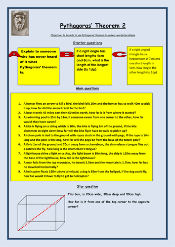 Pythagoras worded question worksheet