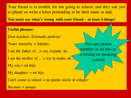 Writing/speaking task on illness/injuries