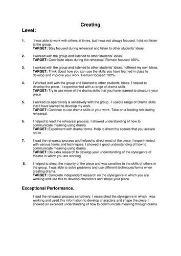 Pupil assessment levels and targets for KS3 Drama
