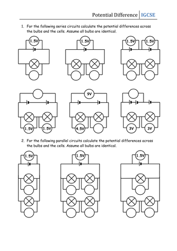 Worksheet - Potential Difference | Teaching Resources