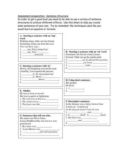 Sentence Structures Worksheet | Teaching Resources
