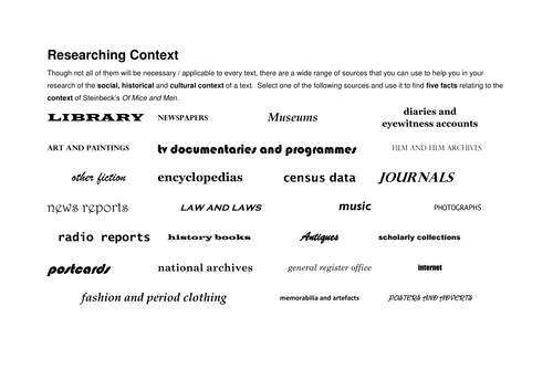 Of Mice and Men - Researching context homework