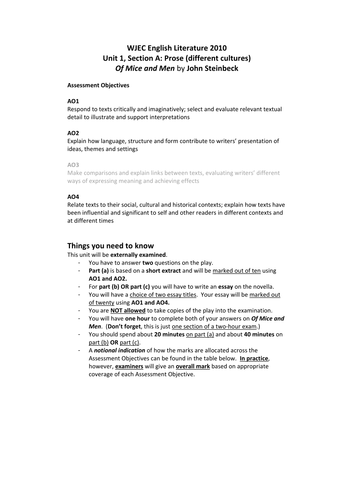 Of Mice and Men WJEC Specification