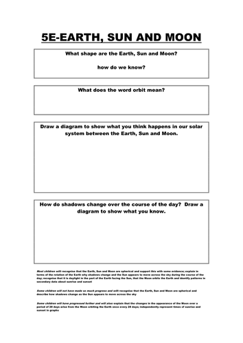 Year 5 E Earth Sun And Moon Assessment