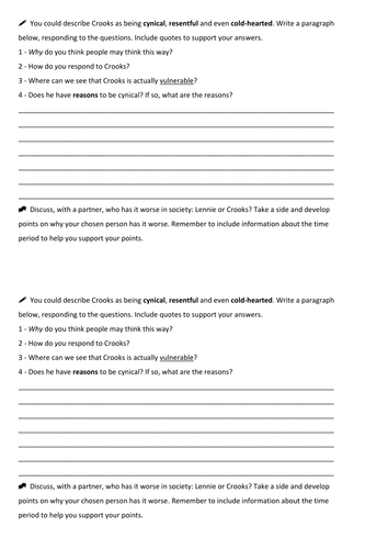 Of Mice and Men Crooks vs Lennie