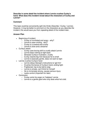 Of Mice and Men Lennie crushes Curley essay