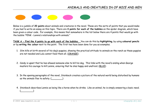Of Mice and Men ANIMALS AND CREATURES IN OF MICE A