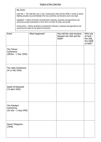 Printables Origins Of The Cold War Worksheet origins of the cold war by eskimomelon teaching resources tes