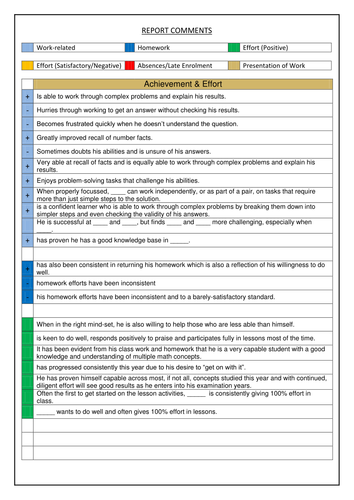 Report Comments & Targets