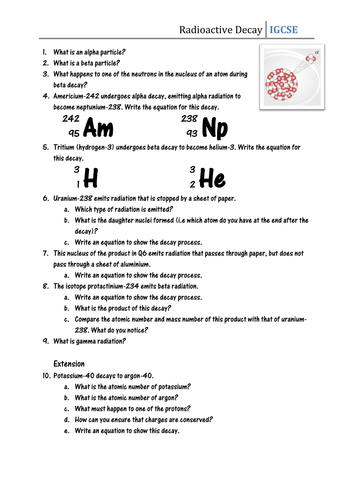 Worksheet - Radioactive Decay | Teaching Resources