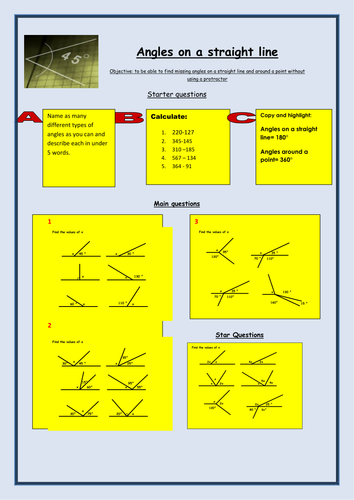 Angles on a line worksheet