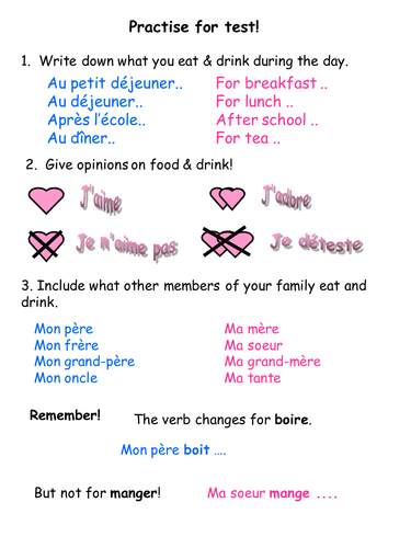 Manger et Boire - assessment preparation