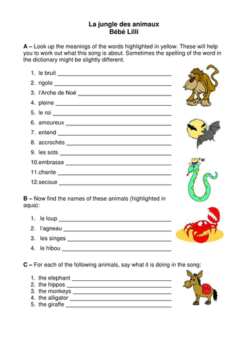 La Jungle Des Animaux Teaching Resources