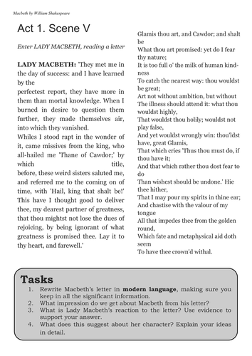 Macbeth's Letter Task: Modern Language and Tasks