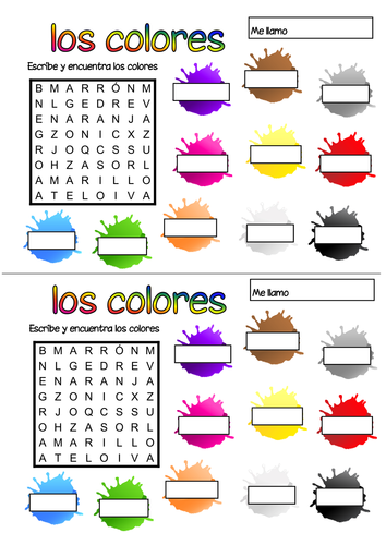 Spanish colours wordsearch