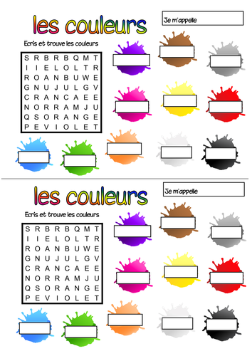 French colours wordsearch