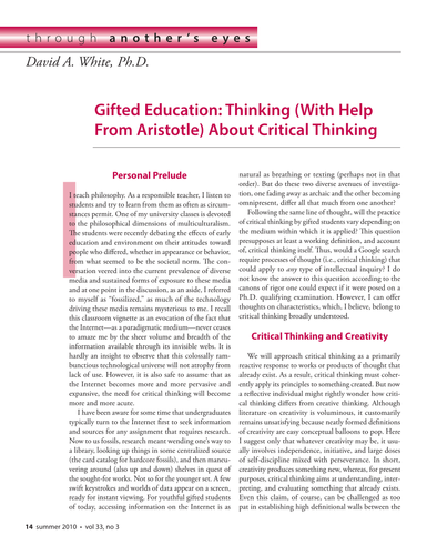 Gifted Education - thinking (with help from Aristo