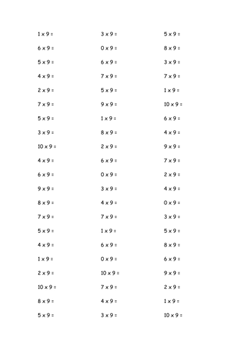 Year 4 Times Tables Test Tes