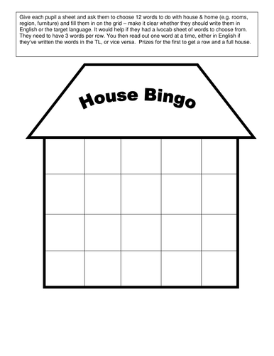 Bingo game on house & home - any language