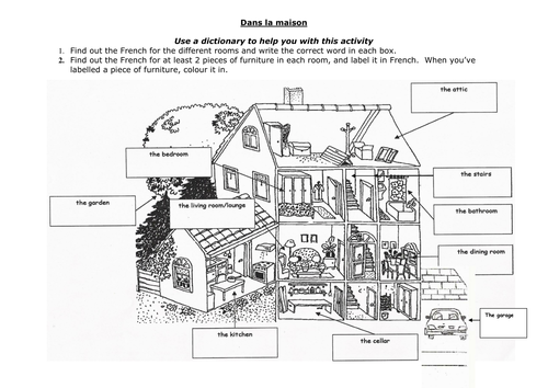 ROOMS OF THE HOUSE, LABELLING WORKSHEET