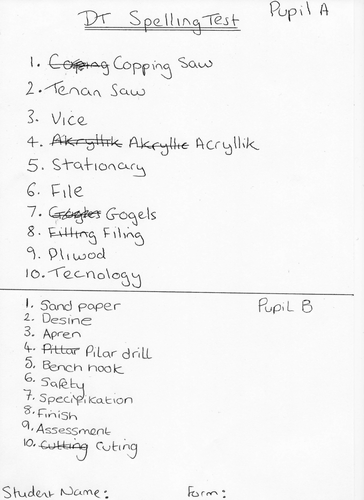 Literacy Homework for DT