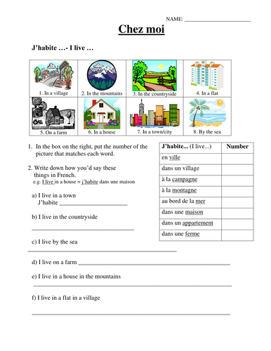 Home & local area - simple worksheet (cover work?)