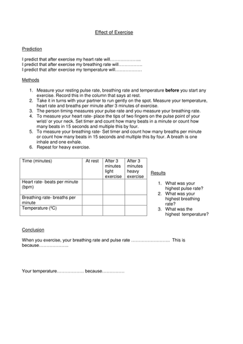 effect of exercise on heart and breathing rate | Teaching Resources