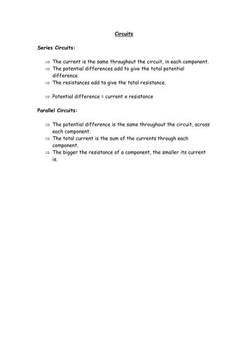 Circuits revision notes
