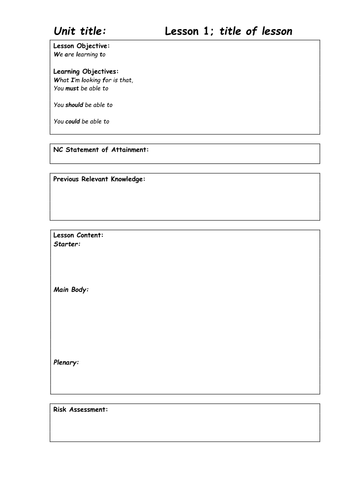 Blank lesson plan performa