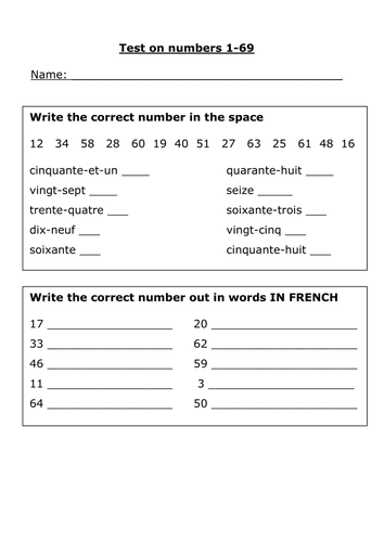 Test on numbers 1-69