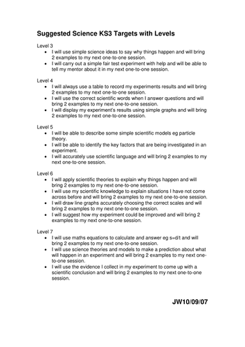 Science KS3 Targets with Levels