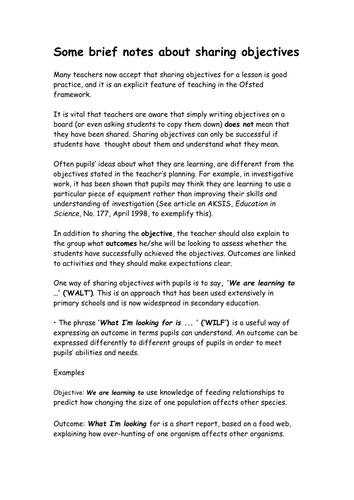 Sharing learning objectives