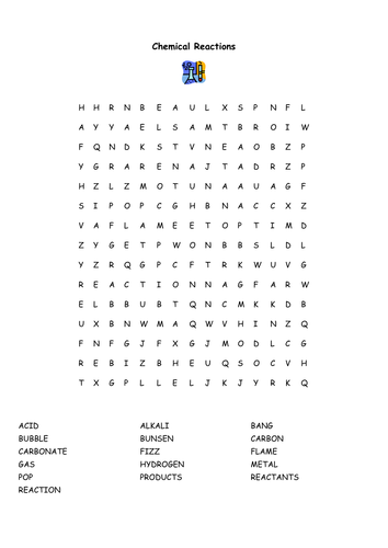 Chemical Reactions Wordsearch