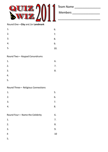 End of Year Quiz - With Answers! 2011-2012