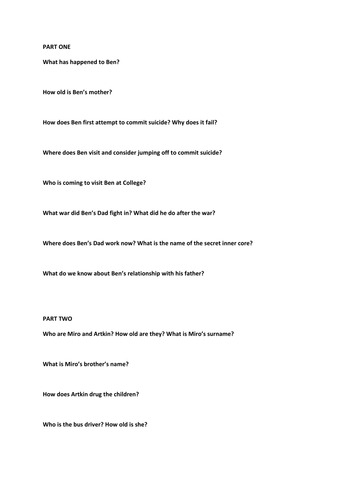 After the First Death Part 1 to 3 Questionnaire
