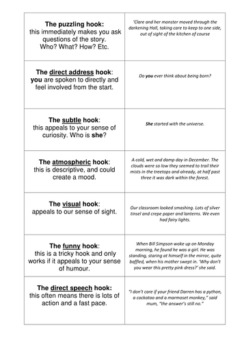 Narrative Hooks Card Sort