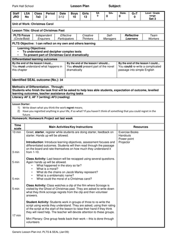 Lesson plan for Christmas Carol 2