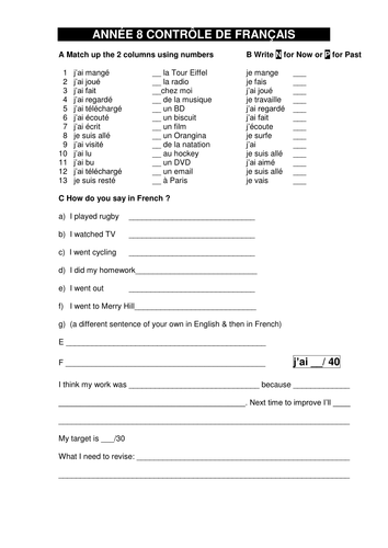 present & perfect verb test in French