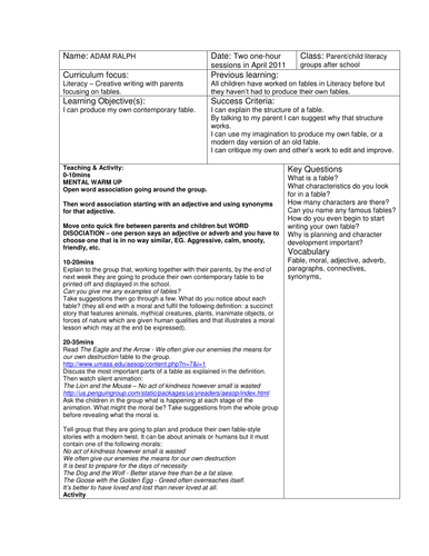 Writing a fable template picture