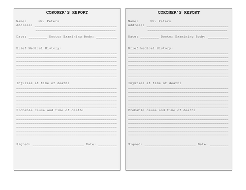 csi-mr-peters-a-template-for-the-coroner-s-report-teaching-resources