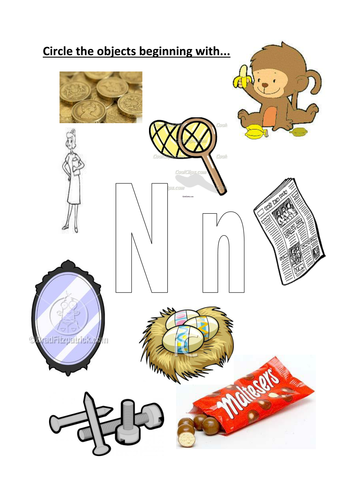 circle the objects beginning with N/n | Teaching Resources