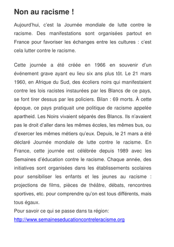 Article - Non au Racisme!