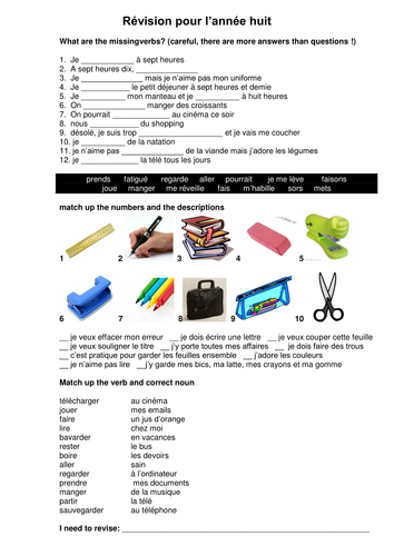 Yr7 verb and classroom objects revision