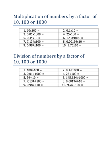 Multiplication / Division by a factor of 10