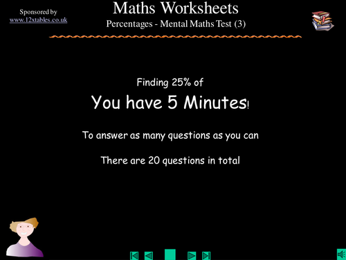 Percentages Worksheet - KS3 - Find 25% of (3)