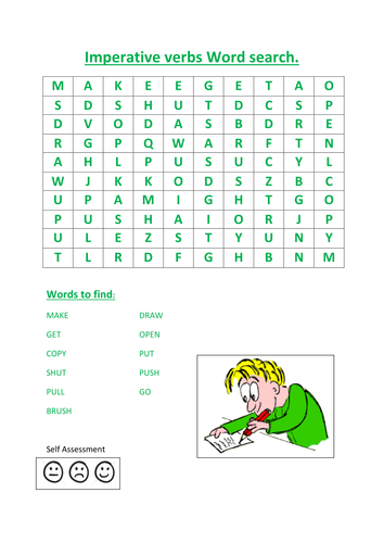 imperative verbs word search teaching resources