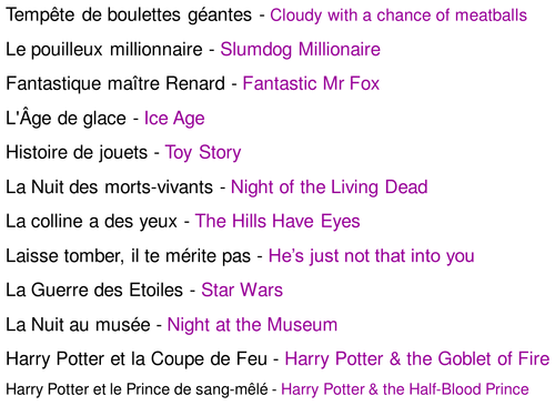 Matching film titles in French & English