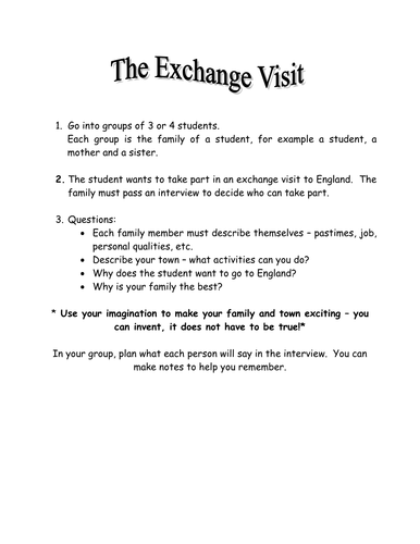 Speaking roleplay in groups - describing family