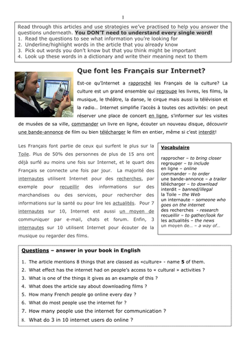 Article & questions on internet use