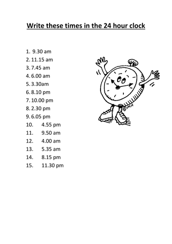 24 Hour Clock Questions Teaching Resources